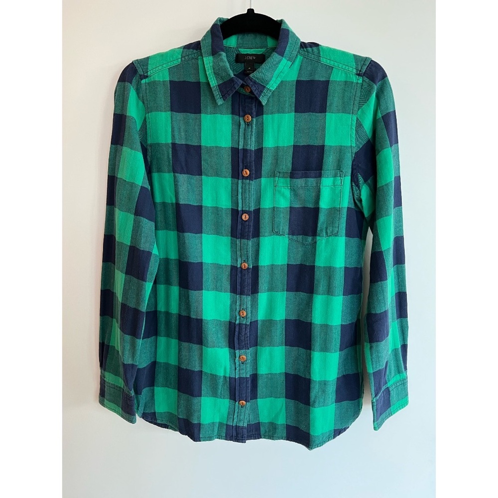J. Crew Emerald Buffalo Check Shrunken Flannel Boy Shirt Size 4